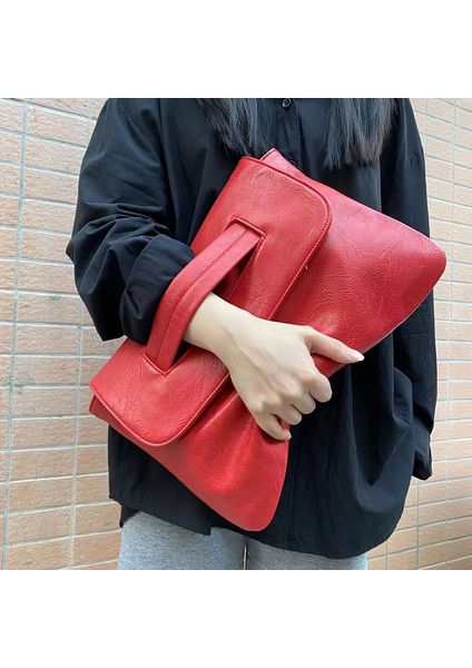 Klasik Retro Düz Renk Clutch Cüzdan, Büyük Kapasiteli Kadın El Çantası (Yurt Dışından)