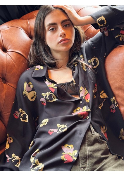 Tasarım Boyfriend Vintage Desen Gömlek Kadın Çok Renkli