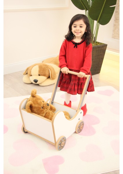 Ahşap Beyaz Oyuncak Bebek Arabası fiyatları