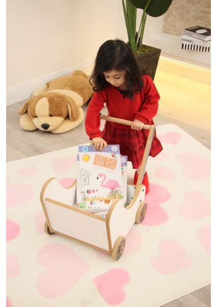 Ahşap Beyaz Oyuncak Bebek Arabası fırsatları