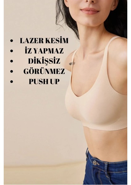 Dikişsiz Pedli Yumuşak Iz Yapmaz Lazer Kesim Balensiz Push Up Toparlayıcı Invisible Görünmez Sütyen