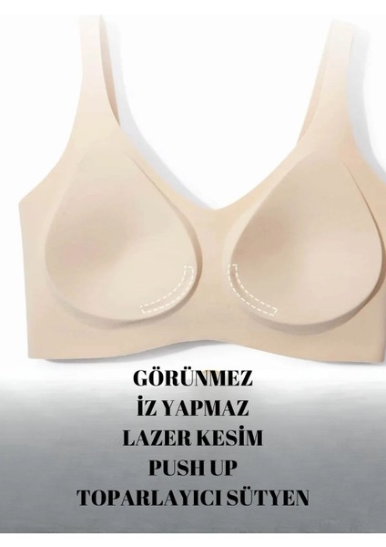 Dikişsiz Pedli Yumuşak Iz Yapmaz Lazer Kesim Balensiz Push Up Toparlayıcı Invisible Görünmez Sütyen