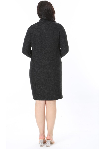 Kadın Büyük Beden Siyah Yumoş Kumaş Sıfır Yakalı Uzun Kollu Elbise 65N38591 modelleri