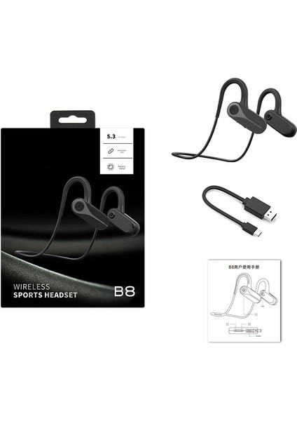 B8 Hava Iletimli Kulaklık Bluetooth 5.3 Su Geçirmez Kablosuz Spor Müzik Oyun Boyun Bantlı Kulaklık - Siyah (Yurt Dışından) indirimleri