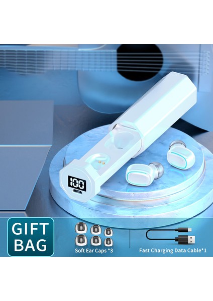 C1 Kablosuz Bluetooth Kulaklıklar Suya Dayanıklı Spor Kulaklık LED Dijital Ekranlı Dokunmatik Kontrollü Kulaklık - Beyaz (Yurt Dışından) indirimleri