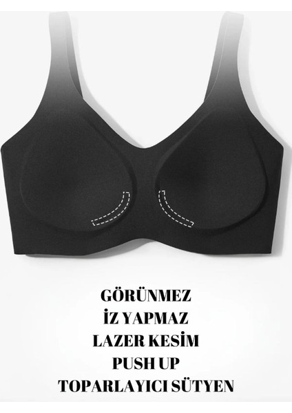 Dikişsiz Pedli Yumuşak Iz Yapmaz Lazer Kesim Balensiz Push Up Toparlayıcı Invisible Görünmez Sütyen