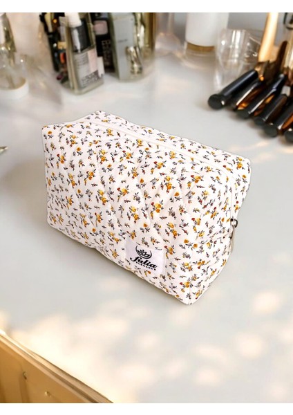 Kapitone Makyaj Çantası - Makeup Bag - Bakım Seyahat Kozmetik Çantası - Lina