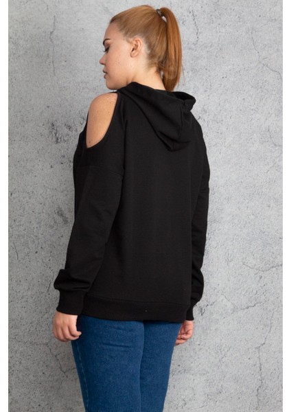 Kadın Haki Kapşonlu Omuz Dekolteli Sweatshirt 65N18831 fiyatları