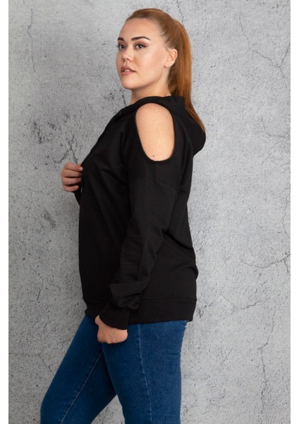 Kadın Haki Kapşonlu Omuz Dekolteli Sweatshirt 65N18831 modelleri