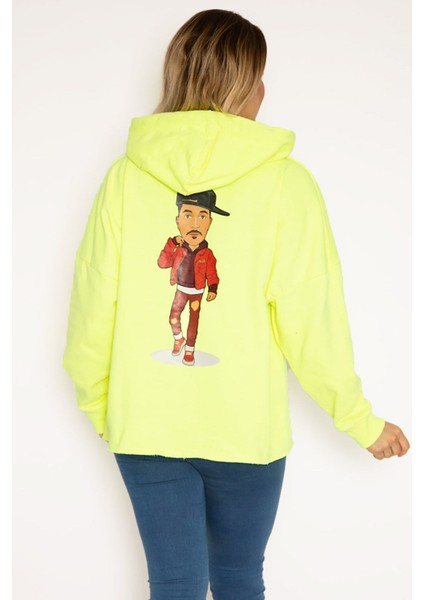 Kadın Fosfor Dijital Baskılı Kapşonlu Sweatshirt 65N35162 fırsatları