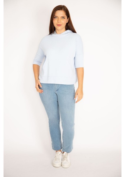 Kadın Mavi Kapşonlu Kanguru Cepli Sweatshirt 65N34973 modelleri