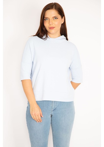 Kadın Mavi Kapşonlu Kanguru Cepli Sweatshirt 65N34973 fırsatları
