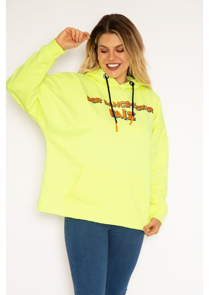 Kadın Fosfor Dijital Baskılı Kapşonlu Sweatshirt 65N35162