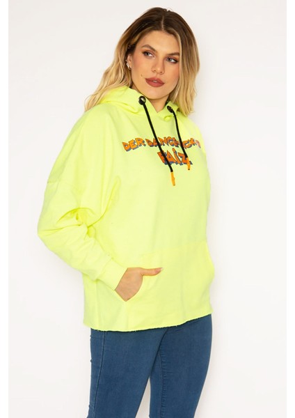 Kadın Fosfor Dijital Baskılı Kapşonlu Sweatshirt 65N35162