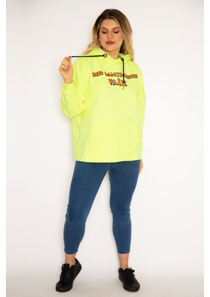 Kadın Fosfor Dijital Baskılı Kapşonlu Sweatshirt 65N35162