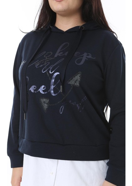Kadın Büyük Beden Lacivert Alt Kısmı Çıkarılabilir Gömlek Görünümlü Sweatshirt 65N38629 modelleri