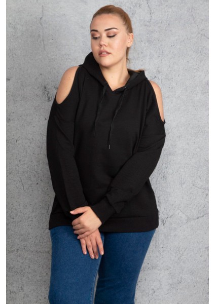 Kadın Haki Kapşonlu Omuz Dekolteli Sweatshirt 65N18831 fırsatları