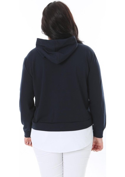 Kadın Büyük Beden Lacivert Alt Kısmı Çıkarılabilir Gömlek Görünümlü Sweatshirt 65N38629
