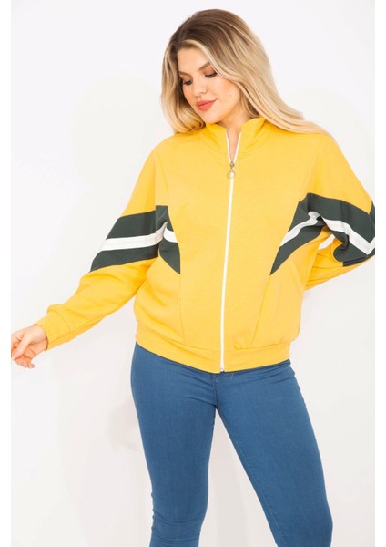 Kadın Pembe 2 Iplik Kumaş Ön Fermuar ve Şerit Detaylı Sweatshirt 65N35299 fiyatları