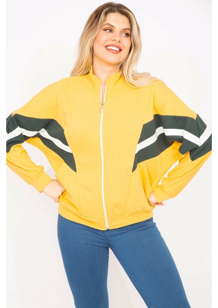 Kadın Pembe 2 Iplik Kumaş Ön Fermuar ve Şerit Detaylı Sweatshirt 65N35299 modelleri