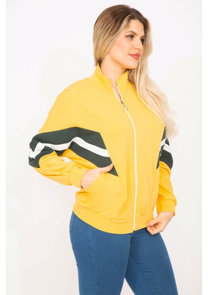 Kadın Pembe 2 Iplik Kumaş Ön Fermuar ve Şerit Detaylı Sweatshirt 65N35299 fırsatları