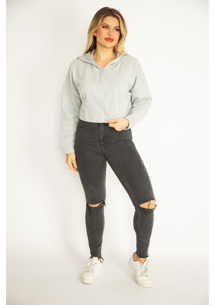 Kadın Gri Içi Şardonlu 2 Iplik Kumaş Kapşonlu Sweatshirt 65N35076 fiyatları