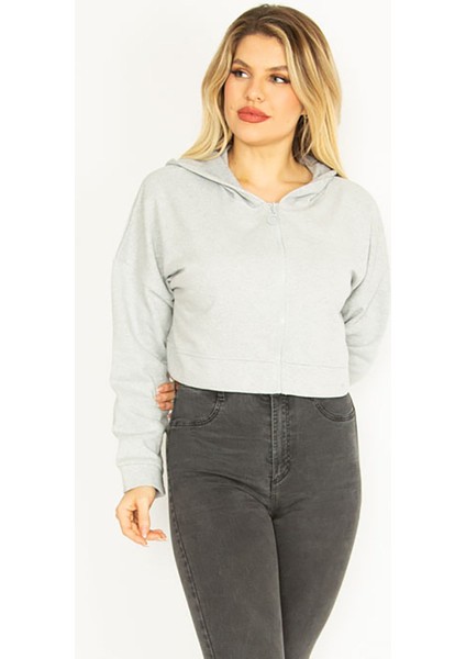 Kadın Gri Içi Şardonlu 2 Iplik Kumaş Kapşonlu Sweatshirt 65N35076 fırsatları