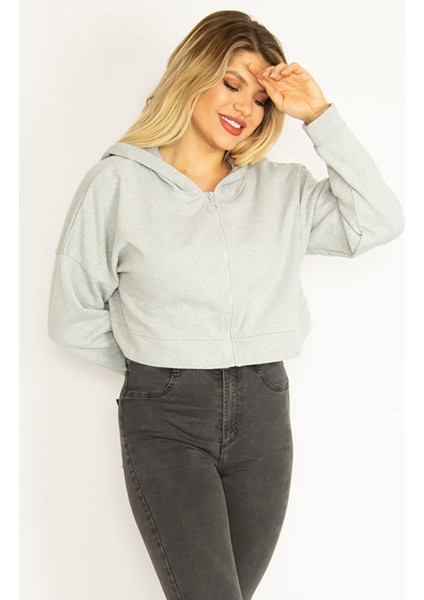 Kadın Gri Içi Şardonlu 2 Iplik Kumaş Kapşonlu Sweatshirt 65N35076 indirimleri
