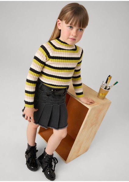 Kız Çocuk Kemerli Denim Etek Antrasit