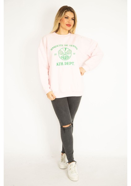 Kadın Pembe 3 Iplik Içi Şardonlu Polar Nakışlı Sweatshirt 65N35073