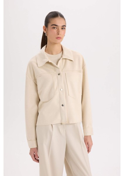 Crop Çıtçıtlı Cepli Süet Gömlek Ceket B2983AX24WN