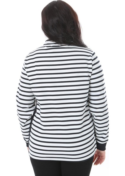 Kadın Büyük Beden Kemik Yaka ve Etek Ucu Kuşgözü Bağcık Detaylı Likralı Sweatshirt 65N38626 indirimleri
