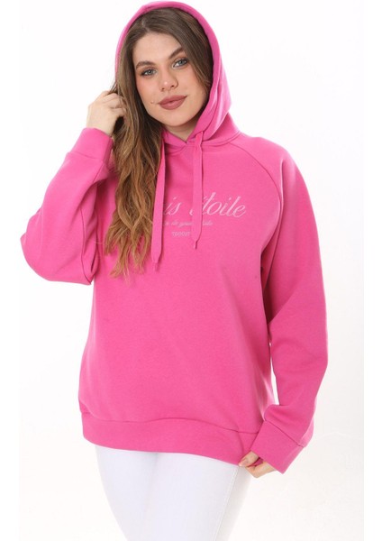 Kadın Büyük Beden Bebe Mavisi Içi Şardonlu 3 Iplik Kumaş Kapşonlu Sweatshirt 65N37575