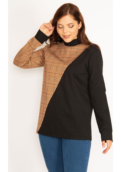 Kadın Gri Ekoseli Sweatshirt 65N34755