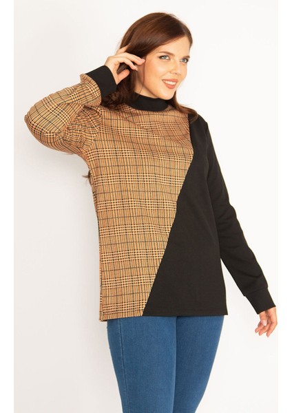Kadın Gri Ekoseli Sweatshirt 65N34755
