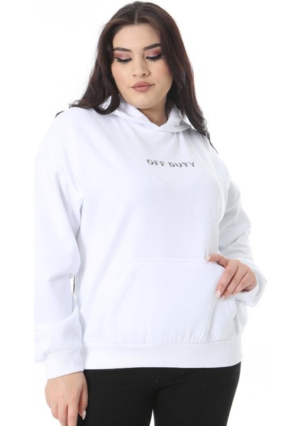 Kadın Büyük Beden Beyaz Iki Iplik Içi Şardonlu Arka Baskılı Sweatshirt 65N38624 modelleri