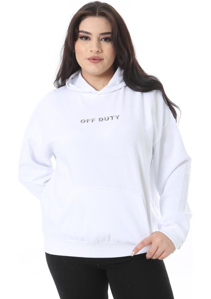 Kadın Büyük Beden Beyaz Iki Iplik Içi Şardonlu Arka Baskılı Sweatshirt 65N38624 fırsatları