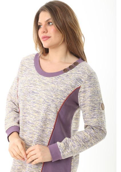 Kadın Büyük Beden Lacivert Süs Düğme ve Kup Detaylı Sweatshirt 65N37121