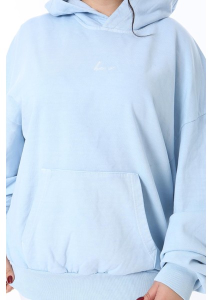 Kadın Büyük Beden Bebe Mavisi 3 Iplik Içi Şardonlu Kanguru Cepli Kapşonlu Sweatshirt 65N38607 modelleri
