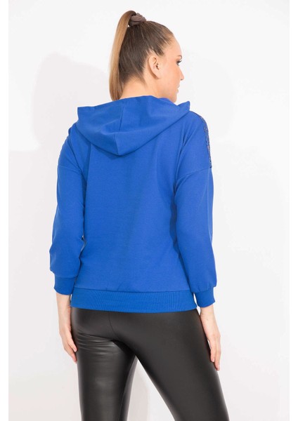 Kadın Saks Robası Dantel ve Kapşon Detaylı Kanguru Cepli Sweat Shirt 65N35463 indirimleri