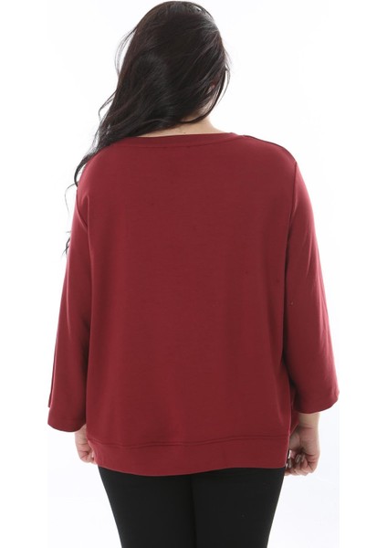 Kadın Büyük Beden Bordo Bisiklet Yakalı Sweatshirt 65N38539