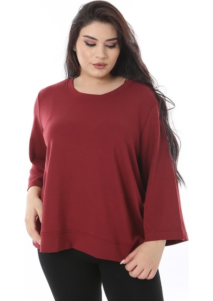 Kadın Büyük Beden Bordo Bisiklet Yakalı Sweatshirt 65N38539