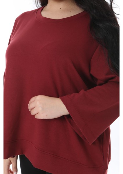 Kadın Büyük Beden Bordo Bisiklet Yakalı Sweatshirt 65N38539