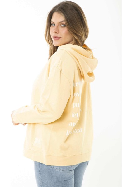 Kadın Büyük Beden Sarı Arka ve Göğüs Baskılı Iki Iplik Kapşonlu Sweatshirt 65N37164 indirimleri