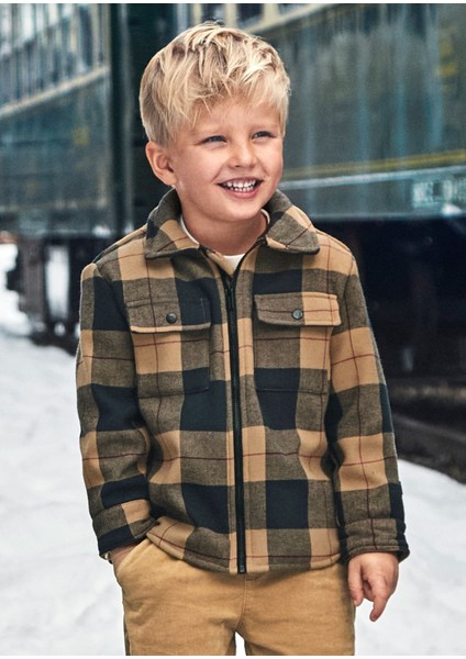 Erkek Çocuk Ekoseli Mont-Kahverengi