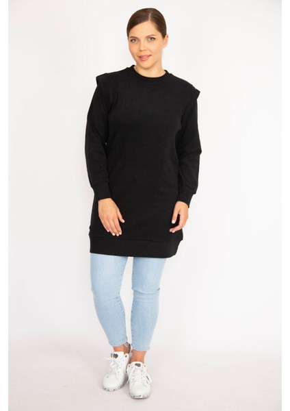 Kadın Büyük Beden Siyah 3 Iplik Omuz Detaylı Sweatshirt Elbise fiyatları