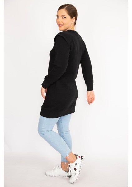 Kadın Büyük Beden Siyah 3 Iplik Omuz Detaylı Sweatshirt Elbise indirimleri