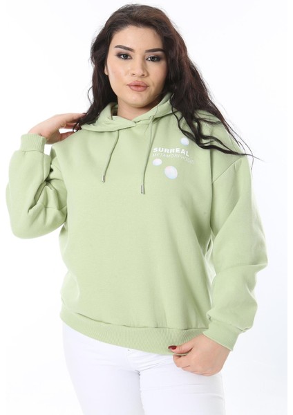 Kadın Büyük Beden Yeşil Polar Içi Şardonlu Sweatshirt 65N38613
