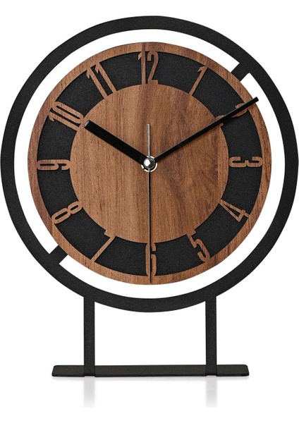 Şık 22x27 cm metal masa saati, analog zaman göstergesi, siyah renk