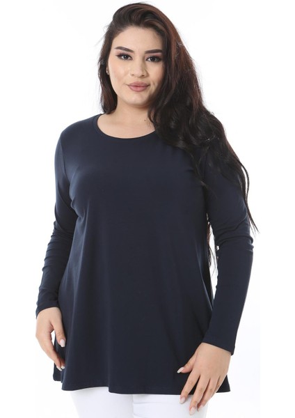 Kadın Büyük Beden Lacivert Bisiklet Yakalı Sweatshirt 65N38539